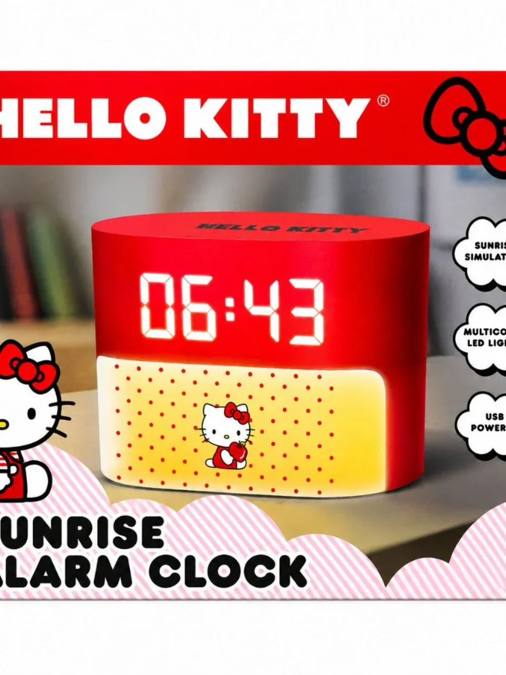 Hello Kitty Sunrise Alarm Clock LED Night Light, USB Powered Digital, Gift Idea